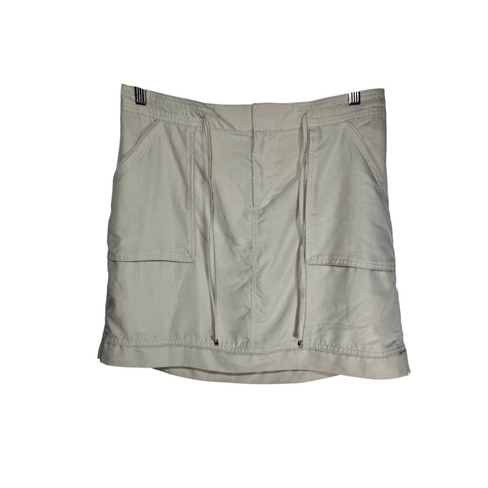 White House Black Market Skort Women 10 Beige Utility Cargo Pocket Drawstring